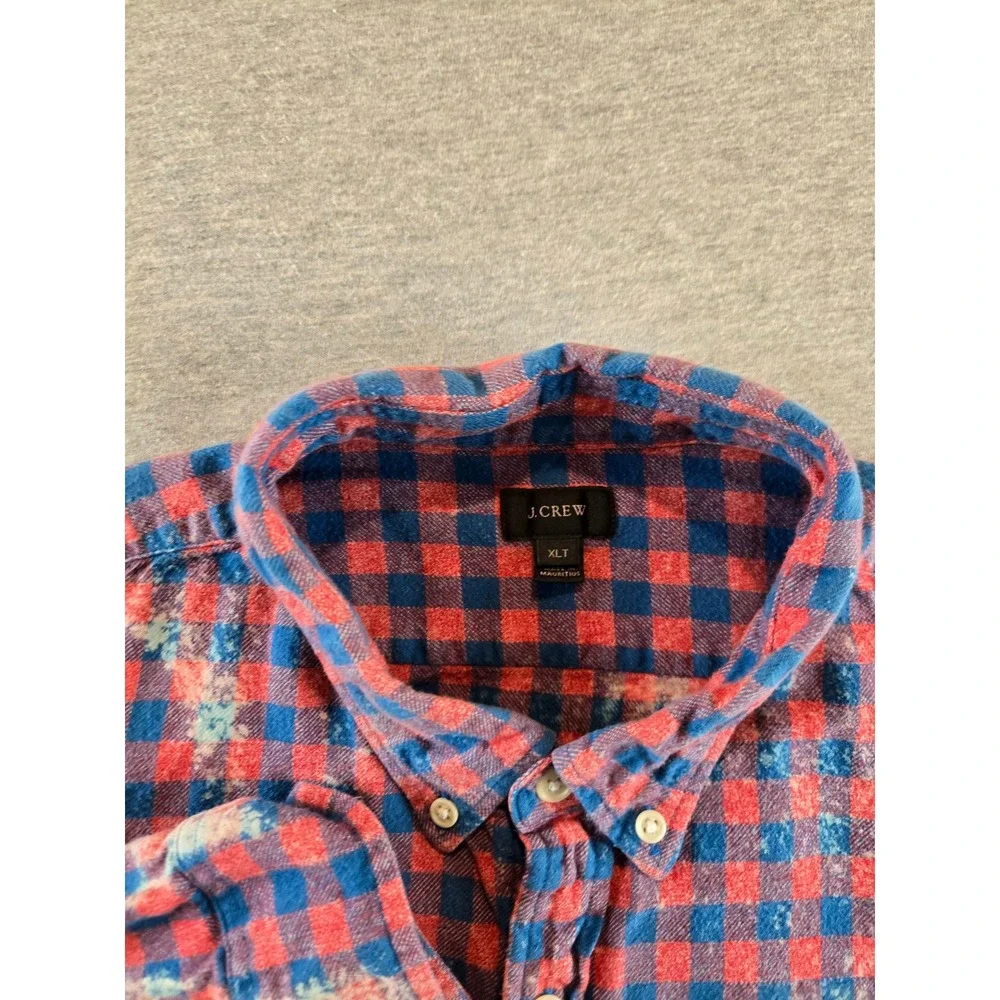 Los Angeles Dodgers x J.Crew Flannel Shirt Mens XLT Red Blue Bleached Back Patch